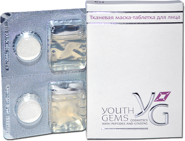 Youth Gems Тканевая маска-таблетка для лица с пептидами и женьшенем, 2табл.